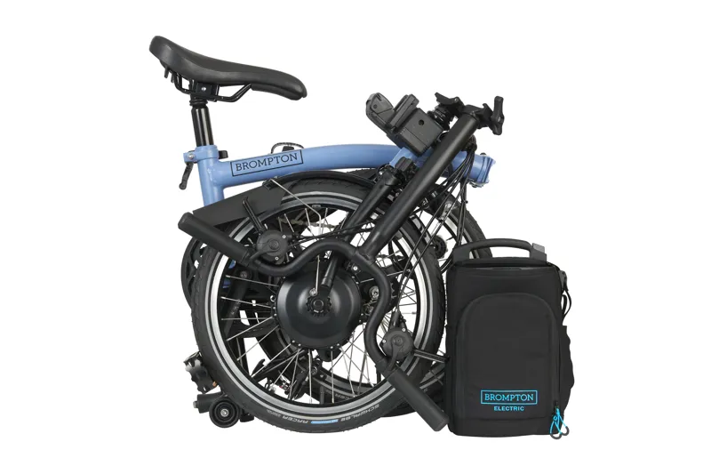 Brompton C Line Electric Bicycle with Mid Bars in Cloud Blue-2